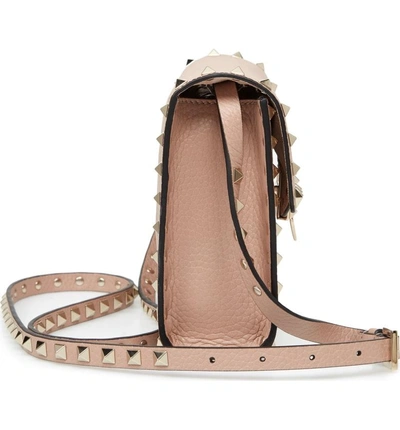 Shop Valentino Medium Rockstud Leather Crossbody Bag In Poudre Beige