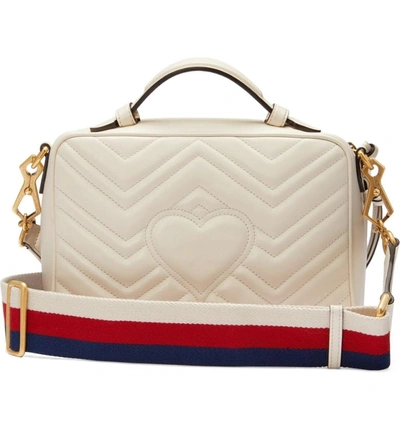 Shop Gucci Small Gg Marmont 2.0 Matelasse Leather Camera Bag With Webbed Strap In Mystic White/ Hibiscus Red