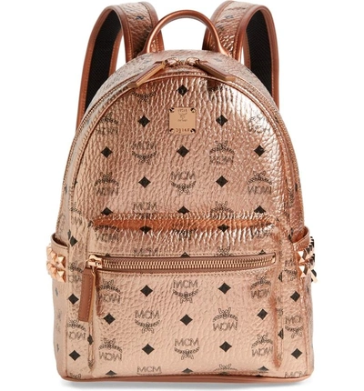 Shop Mcm Small Stark Side Stud Coated Canvas Backpack - Metallic In Champagne Gold