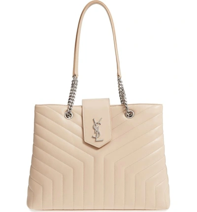 Shop Saint Laurent Large Loulou Matelasse Leather Shopper - Beige In Nude Powder/ Nude Powder