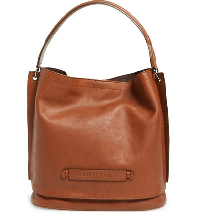 Shop Longchamp '3d' Leather Hobo In Cognac