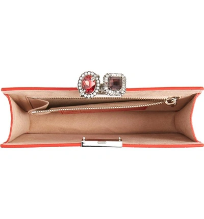 Shop Alexander Mcqueen Croc Embossed Calfskin Leather Double Ring Clutch In Lust Red