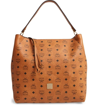 Shop Mcm Large Klara Visetos Coated Canvas Hobo - Brown In Cognac