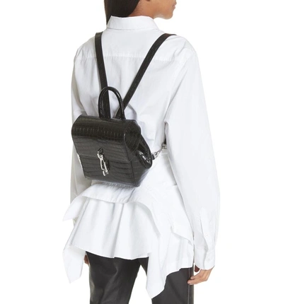 Shop Alexander Wang Hook Mini Croc Embossed Leather Backpack - Black
