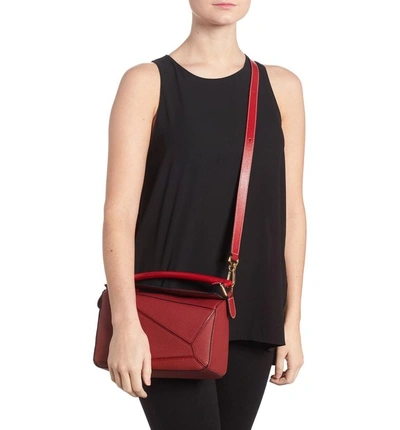 Shop Loewe Small Puzzle Leather Shoulder Bag In Rouge