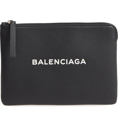 Shop Balenciaga Medium Everyday Leather Pouch In Noir/ Blanc