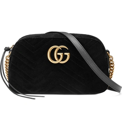 Shop Gucci Small Gg Marmont 2.0 Matelasse Velvet Shoulder Bag - Black In Nero/ Nero