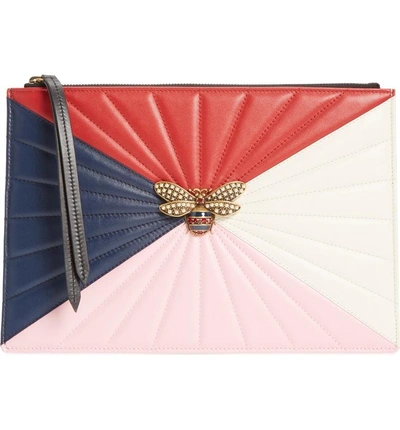 Shop Gucci Bee Zip Pouch - Blue In Pink/red/navy Multi