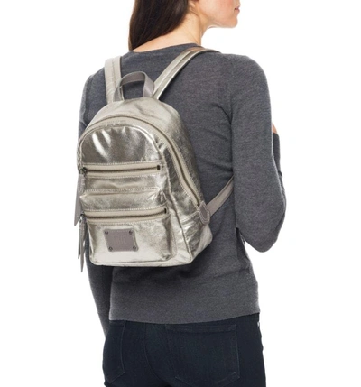 Shop Frye Mini Ivy Metallic Nylon Backpack - Grey In Pewter