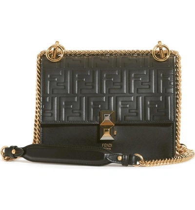 Shop Fendi Small Kan I Liberty Leather Shoulder Bag - Black In Nero/ Oro Soft