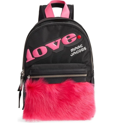 Shop Marc Jacobs Love Medium Trek Nylon & Genuine Shearling Backpack - Black In Black Multi