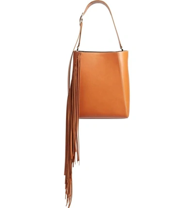 Shop Calvin Klein 205w39nyc Fringe Leather Bucket Bag - Brown In Cognac