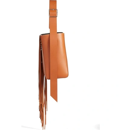 Shop Calvin Klein 205w39nyc Fringe Leather Bucket Bag - Brown In Cognac