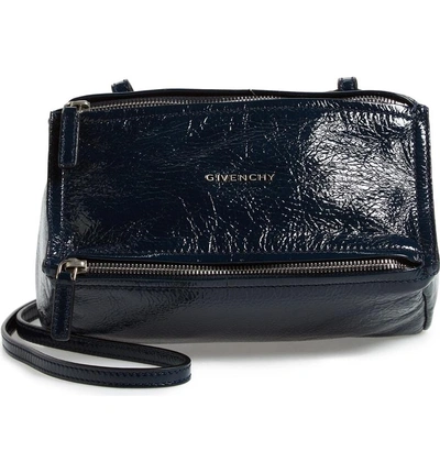 Shop Givenchy Mini Pandora Creased Patent Leather Satchel - Blue In Deep Blue