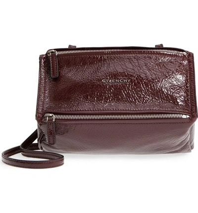 Shop Givenchy Mini Pandora Creased Patent Leather Satchel - Burgundy In Aubergine