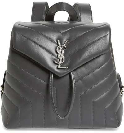 Shop Saint Laurent Small Loulou Quilted Calfskin Leather Backpack - Black In Storm/ Storm