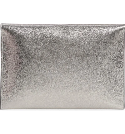 Shop Alexander Mcqueen Metallic Leather Envelope Clutch - Metallic In Gun Metal