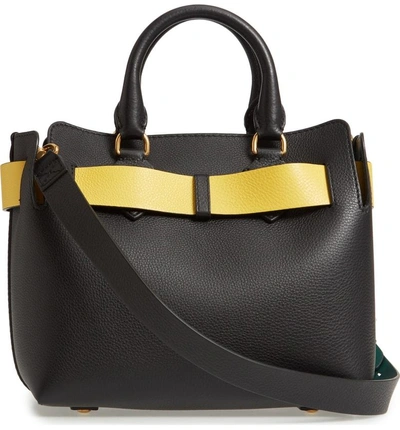 Shop Burberry Small Contrast Belt Leather Tote - Black