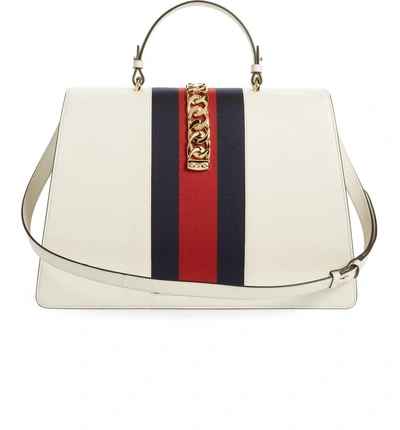 Shop Gucci Maxi Web Top Handle Leather Shoulder Bag In Mystic White/ Blue Red