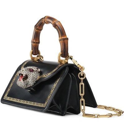 Shop Gucci Mini Thiara Top Handle Leather Satchel - Black In Nero