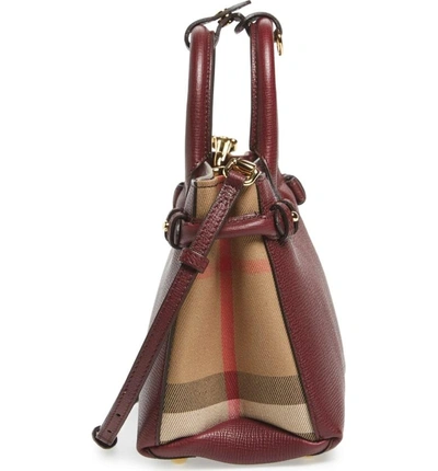 Shop Burberry 'mini Banner' House Check Leather Tote - Red In Mahogany Red