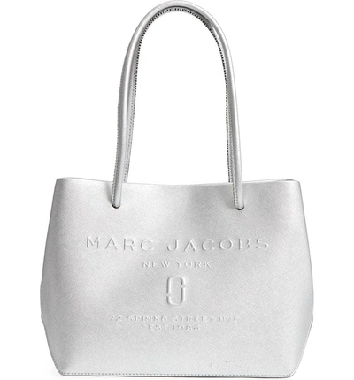 Shop Marc Jacobs Mini Metallic Leather Logo Shopper Tote - Metallic In Silver