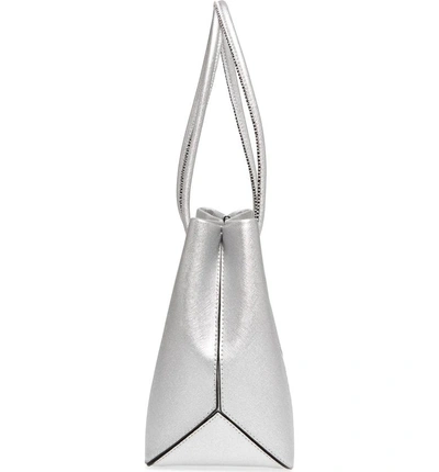 Shop Marc Jacobs Mini Metallic Leather Logo Shopper Tote - Metallic In Silver