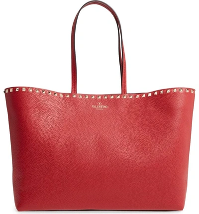 Shop Valentino Rockstud Leather Tote - Red