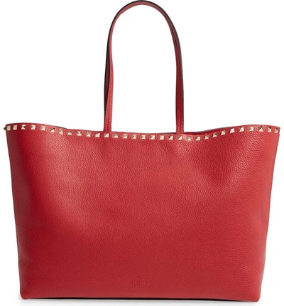 Shop Valentino Rockstud Leather Tote - Red