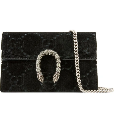 Shop Gucci Supermini Dionysus Double G Velvet Shoulder Bag In Nero/ Nero/ Black Diamond