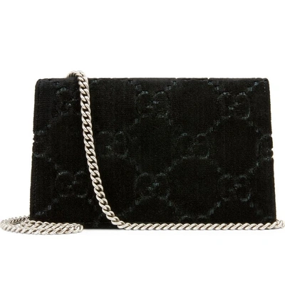 Shop Gucci Supermini Dionysus Double G Velvet Shoulder Bag In Nero/ Nero/ Black Diamond