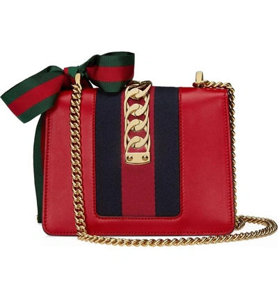 Shop Gucci Mini Leather Shoulder Bag In Hibiscus Red