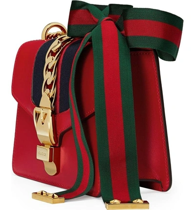 Shop Gucci Mini Leather Shoulder Bag In Hibiscus Red
