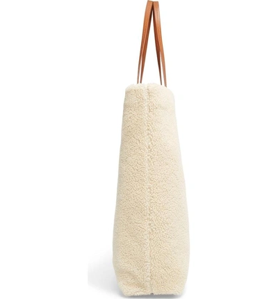 Shop Saint Laurent Genuine Shearling Shopping Tote - Ivory In Naturale/ Deep Cuoio