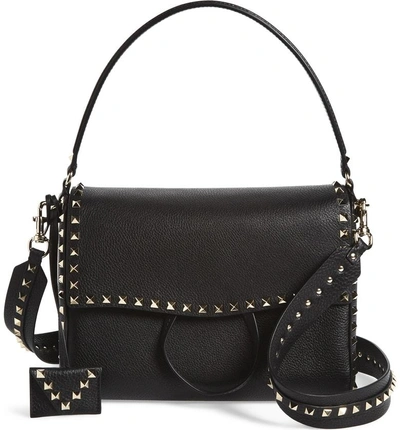 Shop Valentino Medium Rockstud Leather Shoulder Bag - Black