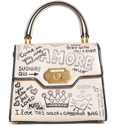 Shop Dolce & Gabbana Medium Welcome Leather Satchel - Ivory In Ivory/ Black