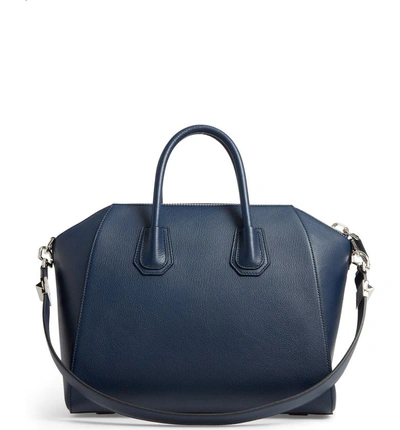 Shop Givenchy 'medium Antigona' Sugar Leather Satchel - Blue In Night Blue