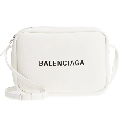 Shop Balenciaga Small Everyday Calfskin Leather Camera Bag - White In Blanc Optique/ Noir