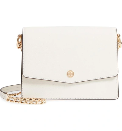 Shop Tory Burch Robinson Convertible Leather Shoulder Bag - White In Birch / Shell Pink