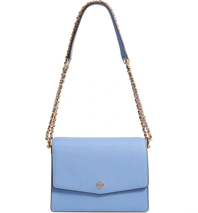 Shop Tory Burch Robinson Convertible Leather Shoulder Bag - Blue In Bow Blue