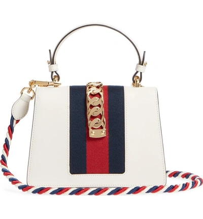 Shop Gucci Mini Sylvie Embroidered Floral Leather Shoulder Bag - White In White Multi