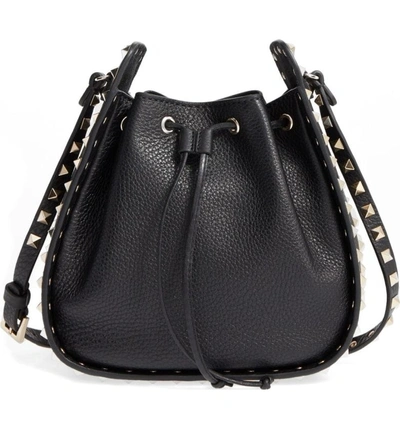 Shop Valentino Rockstud Leather Bucket Bag - Black In Nero