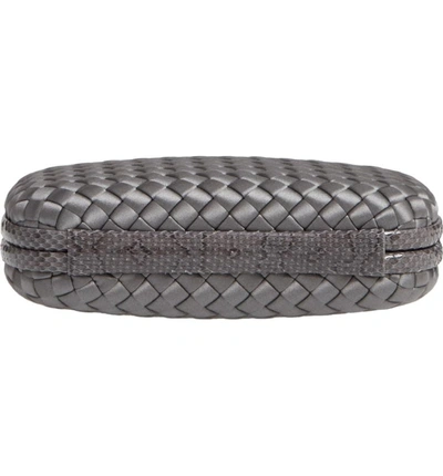 Shop Bottega Veneta Intreccio Knot Satin & Genuine Snakeskin Clutch - Grey In New Light Grey