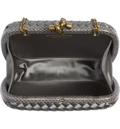 Shop Bottega Veneta Intreccio Knot Satin & Genuine Snakeskin Clutch - Grey In New Light Grey