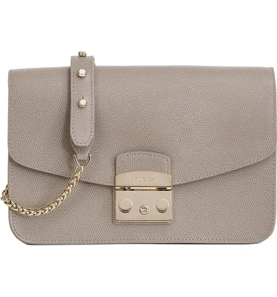 Shop Furla Small Metropolis Leather Crossbody Bag - Beige In Sabbia B