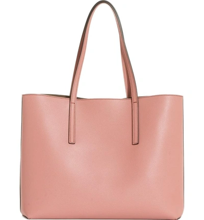 Shop Fendi Logo Leather Shopper In Macaron/ Taupe