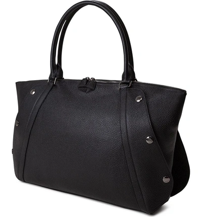 Shop Akris Small Aimee Leather Satchel - Black In Black/ Cream