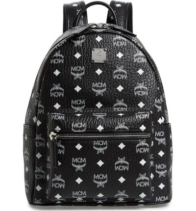 Shop Mcm Small Stark - Visetos Backpack - Black In Black/ White