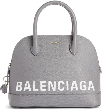 Shop Balenciaga Ville Logo Leather Dome Satchel - Grey In Gris Perle/ Blanc