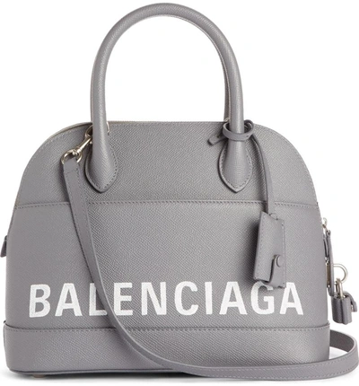 Shop Balenciaga Ville Logo Leather Dome Satchel - Grey In Gris Perle/ Blanc